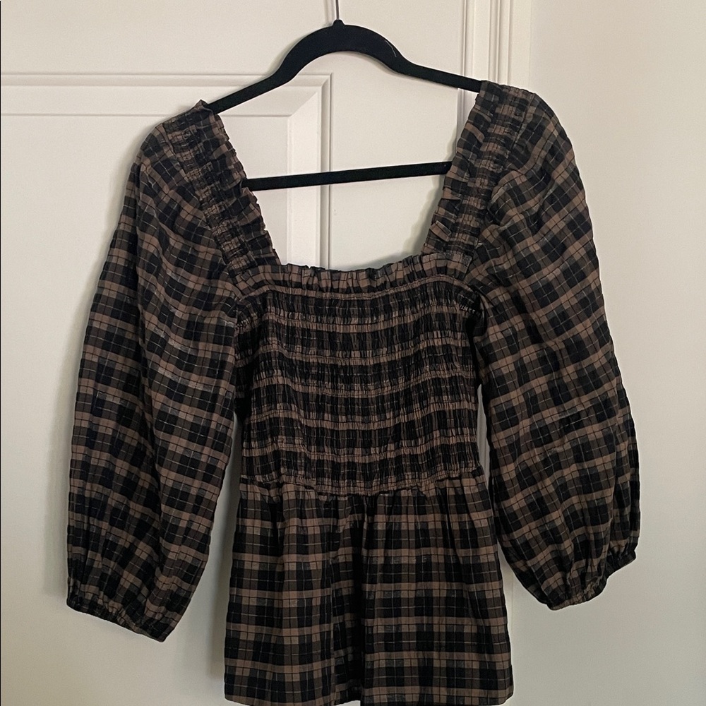 GANNI Plaid Smocked Women's Top